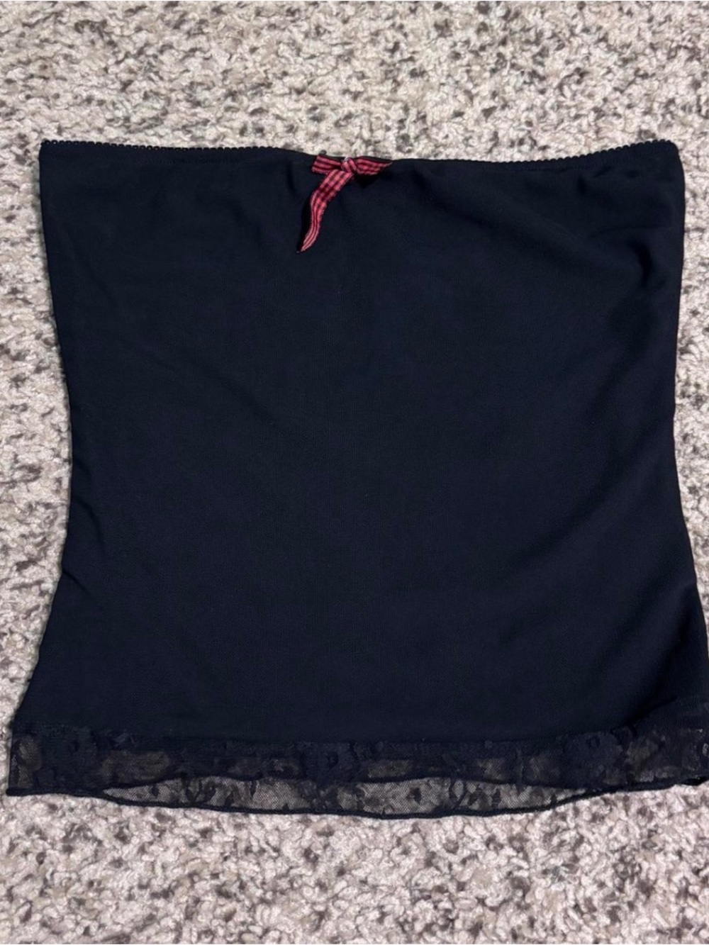 Princess Polly Black Strapless Crop Top with Red Bow